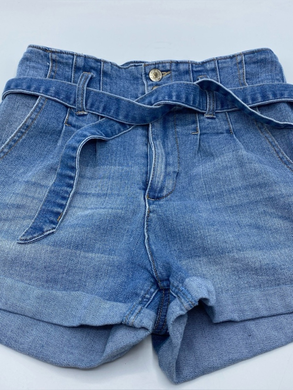 Jorts Paper Bag High Waisted Almost Famous Shorts Jean Denim Women's Belt 7 Blue